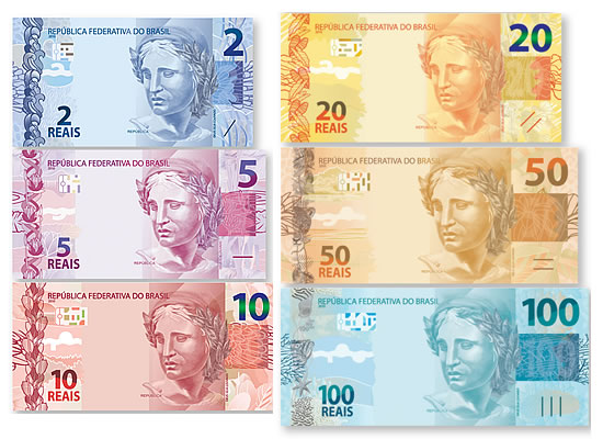 Novas c�dulas de 2, 5, 10, 20, 50 e 100 do Real com diferentes tamanhos.